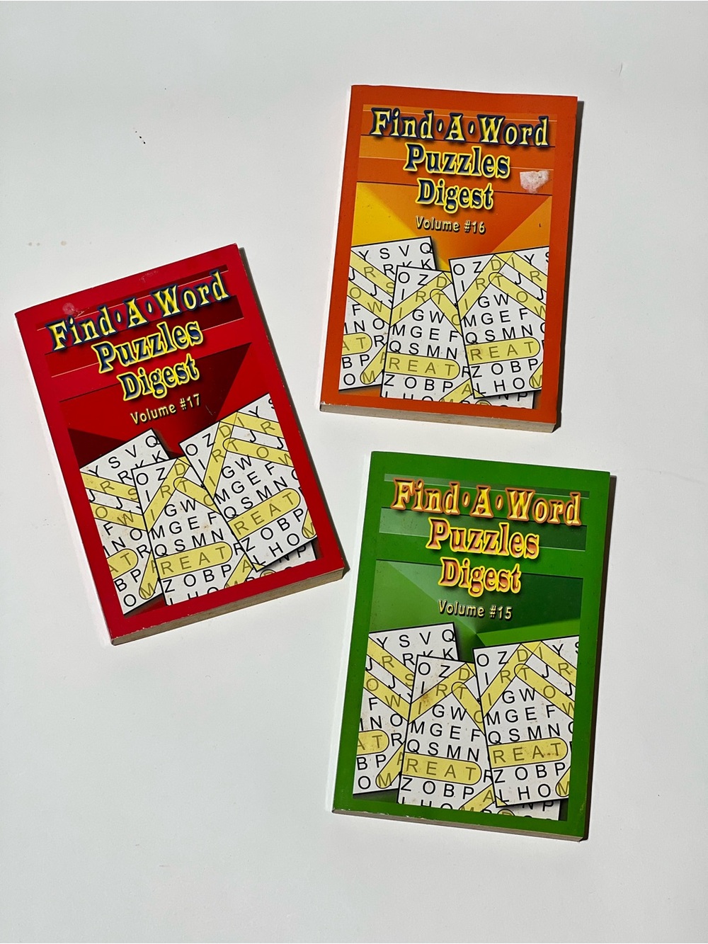 Find-A-Word Puzzles Digest Set - Red, Orange, Green Covers